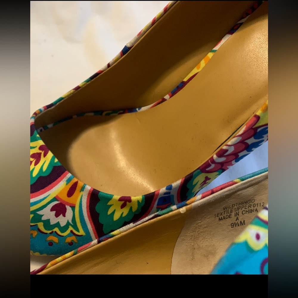 Vibrant Multicolor Floral Print Cork Wedge Heels - Picture 10 of 15
